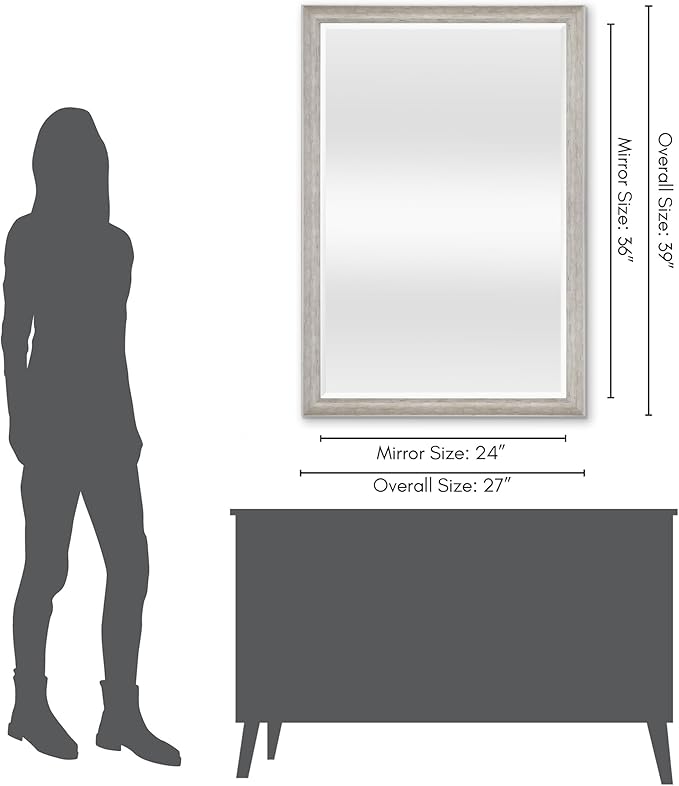 Americanflat 24x36 Wall Mirror - Hanging Mirrors with Durable Frame - Modern Mirror for Bathroom, Bedroom, Living Room - Mirrors for Wall Display and Home Decor - Distressed Grey