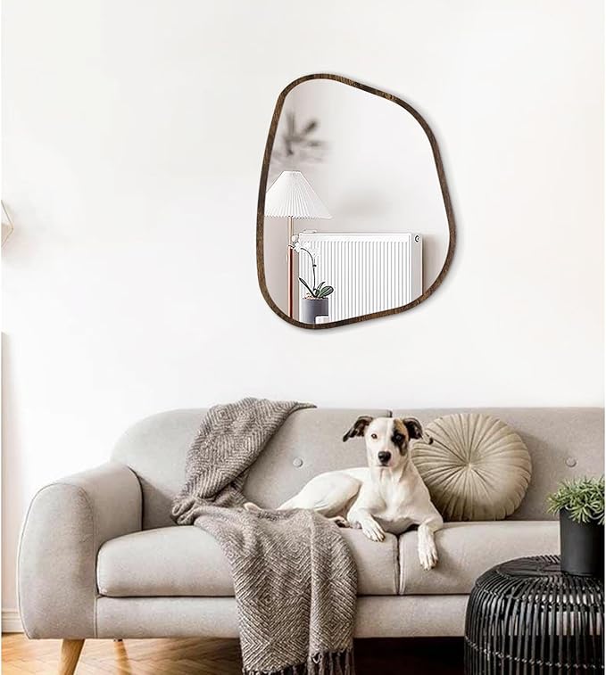 Asymmetrical Mirror Irregular Oval Wall Mirror Modern Wood Frame Unique Shape Wall Mounted Vanity Artistic Mirror Decorative for Living Room Bedroom Bathroom Entryway Hallway 20