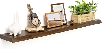 RICHFOCUS Floating Shelves for Wall 48 Inch Solid USA-Sourced Oak Wooden Shelves for Bathroom Kitchen 9" Deep Modern Wood Shelf with Heavy-Duty Bracket for Wall Mounted, Walnut Finish