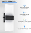 Lightess Indoor Wall Sconces with Switch, Modern LED Wall Lights Set of Two, 12W Hardwired Acrylic Dimmable Wall Light Fixtures for Bedroom Hallway Living Room, Cool White, 2 Pack