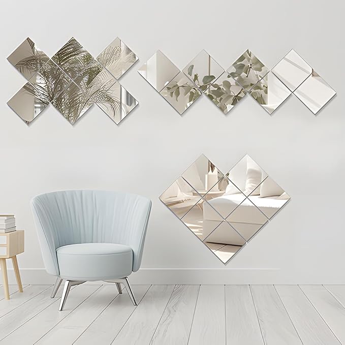 Vlush Home Gym Mirror Tiles 11'' x 11'' x 8PCS Full Body Mirror Full Length & Wall Mounted Mirrors Decorative for Home Gym, Door, Bedroom & Bathroom