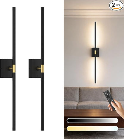 Battery Operated Wall Sconce Set of Two - 10000mAh Cordless Rechargeable Wall Sconces with Remote & Touch Control, 360°Rotate, 4CCT Dimmable Black Wall Lights for Bedroom Living Room, 31.5 inch