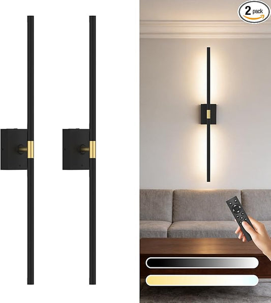 Battery Operated Wall Sconce Set of Two - 10000mAh Cordless Rechargeable Wall Sconces with Remote & Touch Control, 360°Rotate, 4CCT Dimmable Black Wall Lights for Bedroom Living Room, 31.5 inch