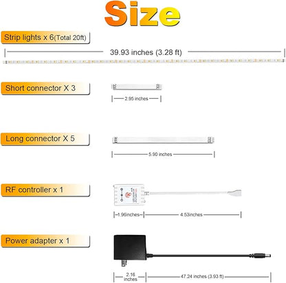 DAYBETTER Under Cabinet Lighting, 6 PCS Under Cabinet Lights, Dimmable LED Strip Lights with Remote, LED Lights for Kitchen Cabinet, Counter, Shelf, 2700K-6500K Warm to Daylight White, Timing, 20 ft