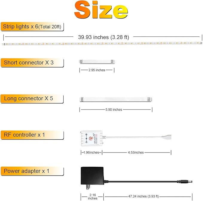 DAYBETTER Under Cabinet Lighting, 6 PCS Under Cabinet Lights, Dimmable LED Strip Lights with Remote, LED Lights for Kitchen Cabinet, Counter, Shelf, 2700K-6500K Warm to Daylight White, Timing, 20 ft
