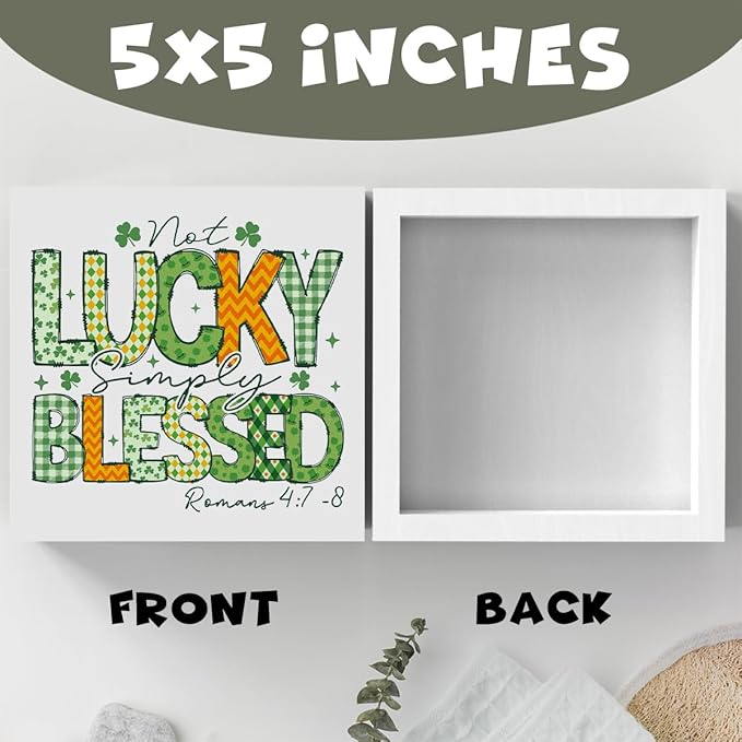 Not Lucky Simply Blessed Funny St Patricks Day Shamrock Decor Desk Decor Wooden Box Sign St Patricks Day Decorations Irish Blessing Wood Block Plaque Box Sign for Home Decoration