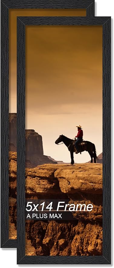 A PLUS MAX 5x14 Picture Frame Set of 2, Black Engineered Wood Frame for 5 x 14 Inch Picture Poster Photo, Light Weight 5 by 14 Frame with Wood-grain for Wall - 2 Pack/Black/5"x14"