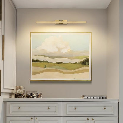 Joosenhouse Battery Operated Picture Light, Wireless Gallery Light with Remote Control and Dimmable Timer Off Function, Rechargeable Painting Art Light, 23.23 Inch Brass Wall Sconce