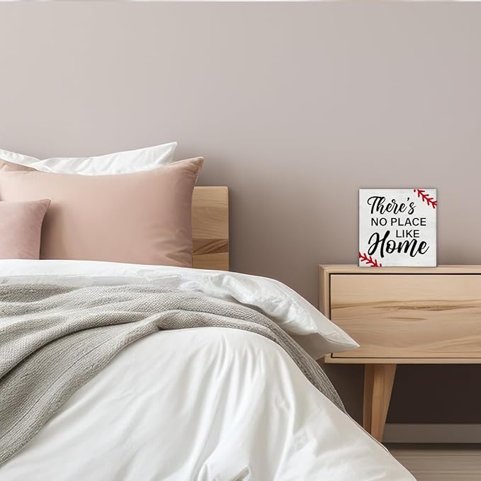 Baseball Decor There's No Place Like Home Wooden Sign Decorations Home Living Room Desk Table Shelf Decor 5×5 Inches, Gifts for Baseball Lover