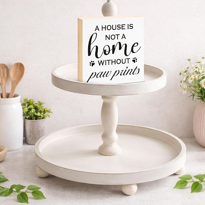 Rustic Farmhouse Dog Decor - Gift for Pet Lover - Double-sided Dogs Decor for Tiered Tray Table Desk Shelf Decoration