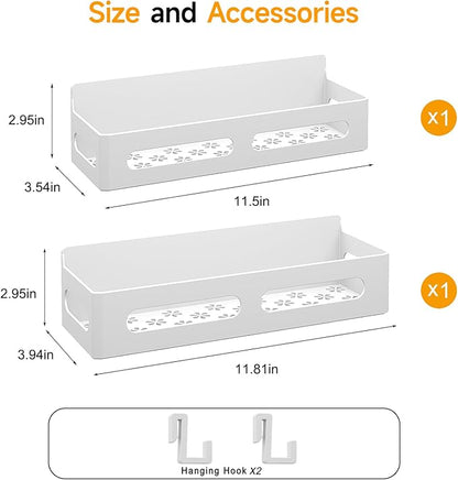 2 Pack Strong Magnetic Spice Rack for Refrigerator, Multipurpose Magnetic Shelf for Fridge with 4 Hooks for kitchen and Bathroom Organization, White