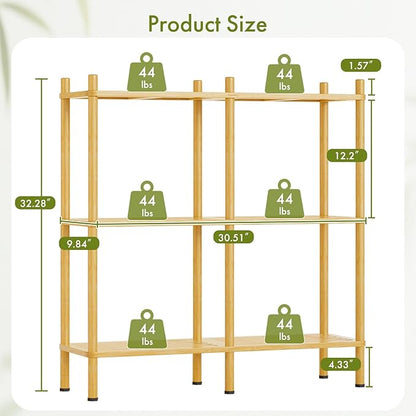 3 Tier Book Shelf, Wide Bamboo Bookshelf, Bookcase with 6 Open Display Shelves, Bookshelves Storage Organizer for Small Place, Standing Shelf Units for Living Room, Bedroom, Bathroom, Office