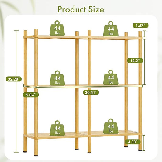 3 Tier Book Shelf, Wide Bamboo Bookshelf, Bookcase with 6 Open Display Shelves, Bookshelves Storage Organizer for Small Place, Standing Shelf Units for Living Room, Bedroom, Bathroom, Office
