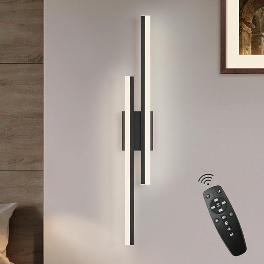 LED Wall Sconce Black Modern Remote Wall Light Fixtures for Living Room, Dimmable LED Vanity Light Indoor Remote Wall Sconce for Bedside Bedroom Bathroom Dining Room, 31.5inch 1 Pack