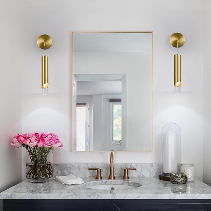 Gold Wall Sconces Set of Two Modern LED Wall Lights Acrylic Wall Lighting Bathroom Vanity Light Fixture Indoor Wall Fixture for Bedroom Bedside Living Room Corridor Hallway