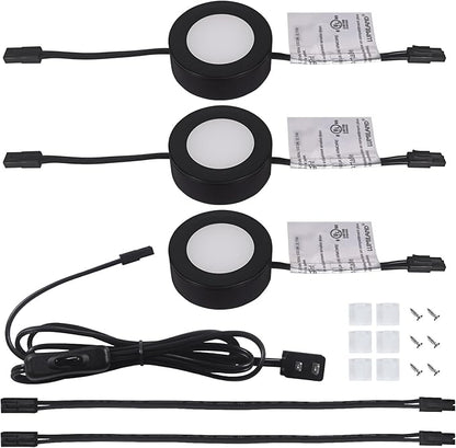 LUMILAND Wired LED Puck Lights (2.7Wx3) Plug-in Lighting Natural White (4000K), LED Cabinet Light for Kitchen Can Be Surface Mount or Recess Mount, Black