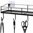 Lyeasw Black Floating Shelves Wall Mounted with 8 Removable Hanging Hooks, 15-Inch Adhesive Shower Shelf Organizer for Bathroom Kitchen Storage Rack, Set of 2