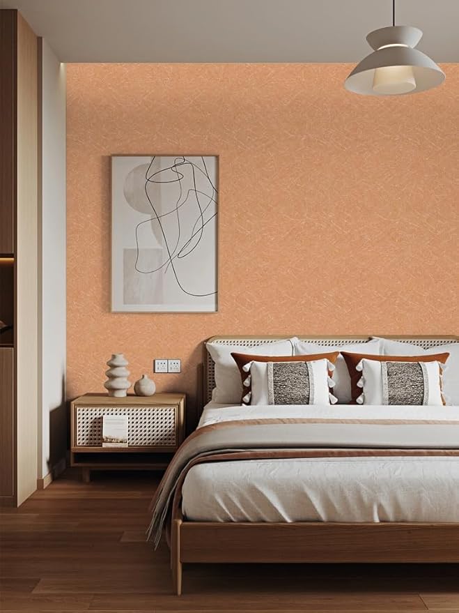 Abyssaly Cream Orange Wallpaper Peel and Stick Silk Embossed Self Adhesive Removable Wallpaper for Bedroom Living Room Solid Color Shelf Drawer Liners Paper 15.7 inch X 393.7 inch