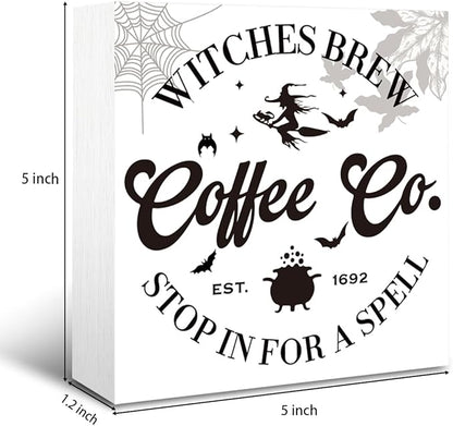 Halloween Coffee Bar Decor, Rustic Box Sign Tabletop, Coffee Bar Decor, Halloween Home Decoration, Farmhouse Decoration for Shelf 5 * 5inch