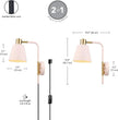 GLOBE Electric Cleo 1-Light Plug-in or Hardwire Wall Sconce, Blush Pink, Matte Brass Accents, Black Cloth Cord, Bulb Not Included