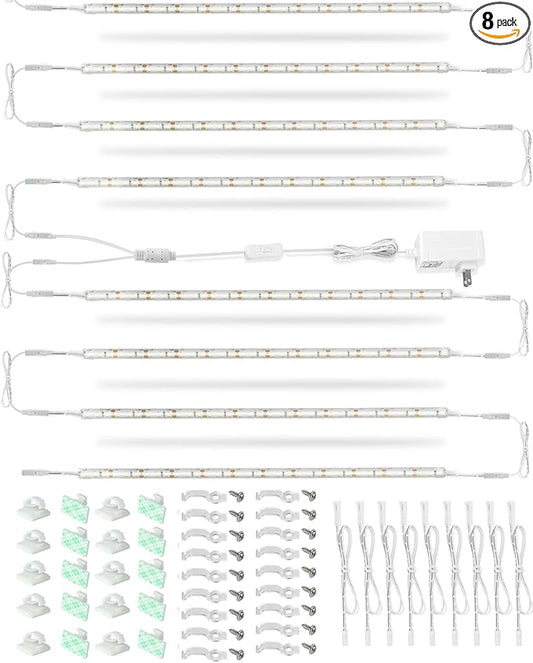 Under Cabinet Lighting, (8) Linkable 12-Inch Flexible LED Light Strips Kit, 20W 2000lm Daylight White, Durable LED Lights for Bookcases, Cabinets, Pantries, Showcase, Closet (Warm White)