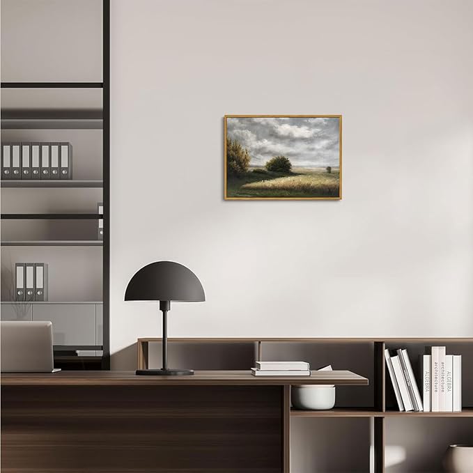 OIQArtOIQ Vintage Landscape Canvas Wall Art Framed Natural Scenery Painting Artwork Prints France Country Wilderness Farmhouse Decor Pictures Kitchen Bedroom Living Room Bathroom