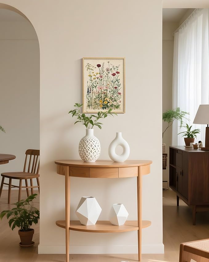 InSimSea Framed Canvas Wall Art Prints, Wall Art for Living Room Bedroom, Beige Vintage Flower Botanical Painting Bathroom Decor, Classic Retro Rustic Farmhouse Wall Shelf Decor, 12x16inch (Pack of 2)