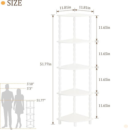 MaxSmeo Corner Bookshelf, 5-Tier Corner Shelf Stand, Modern Corner Plant Shelves with Storage, for Bedroom, Bathroom, Kitchen, Living Room (White)