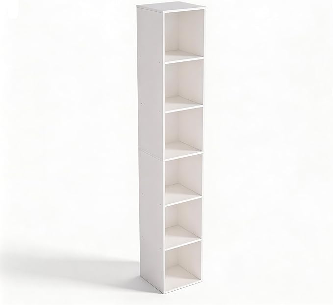 White Cube Shelf, 6 Cube Storage Organizer, 6-Tier Cube Storage Shelf, Freestanding Low Bookcase for Living Room Decor, Bedroom Clothes, Kids Toys & Home Office