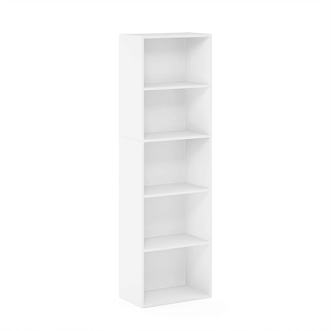 Furinno LUDER Book Shelf, 5-Cube Bookshelf, Bookcase with Open Shelf, 9.4 x 15.8 x 52, for Living Room, Bedroom, Home Office, White