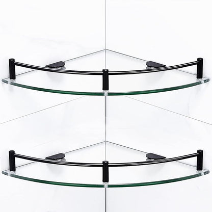 Bathroom Corner Shower Caddy, 9.5" Tempered Glass Bathroom Shelves Wall Mounted, 2 Tier Clear Shower Caddy Organizer and Storage, Corner Shelf Wall Mounted with Stainless Steel Rail - Black