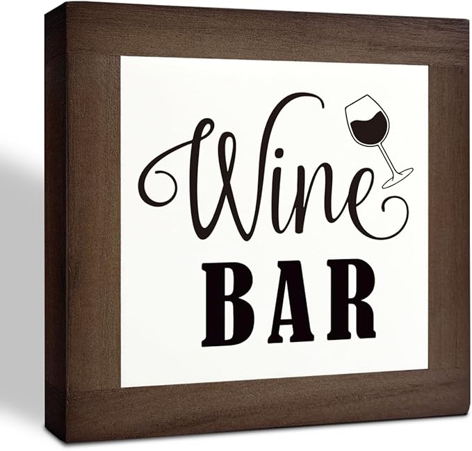 Wine Bar Signs, Box Sign Wood Desk Sign Decors, Wine Bar Decor Set, Decorative Wooden Table Top Decoration, Farmhouse Home Decor for Shelf, Country Style Home Bar Decoration, Coffee Signs D