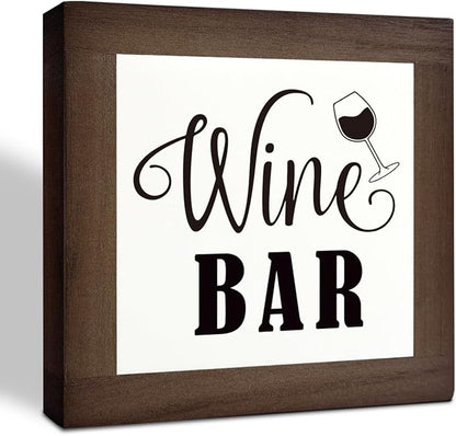 Wine Bar Signs, Box Sign Wood Desk Sign Decors, Wine Bar Decor Set, Decorative Wooden Table Top Decoration, Farmhouse Home Decor for Shelf, Country Style Home Bar Decoration, Coffee Signs D