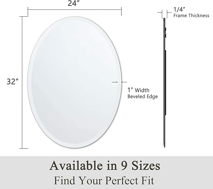 VocalStar Frameless Oval Mirror, 24