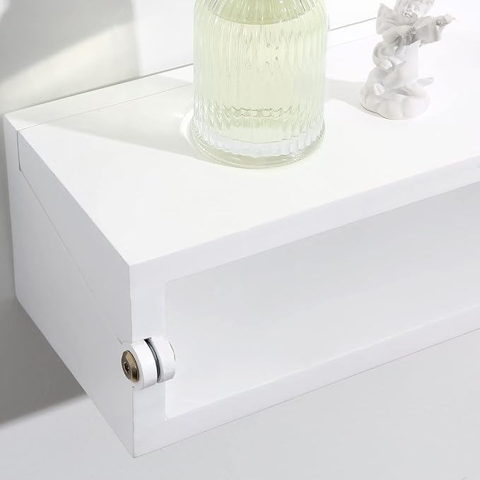 SUMGAR Floating Nightstand White Modern Bedside Table Organiser Fully Assembled Shelf Small Spaces Wall Mounted Storage Wood Furniture for Bedroom Home Decor 13 Inch Wide