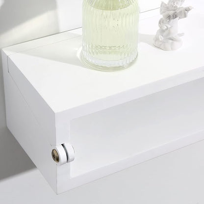 SUMGAR Floating Nightstand White Modern Bedside Table Organiser Fully Assembled Shelf Small Spaces Wall Mounted Storage Wood Furniture for Bedroom Home Decor 13 Inch Wide