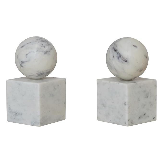 Creative Co-Op 2-Piece Marble Geometric Bookends, White