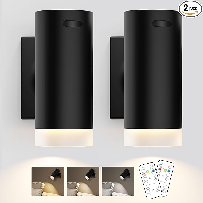 Battery Operated Wall Sconces 3CCT Dimmable Wireless Sconces Set of 2, Rechargeable Wall Lights with Magnet Ball, Wall Decor Set of 2 for Reading Bedroom Bedside Picture