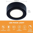 LUMILAND Wired LED Puck Lights (2.7Wx3) Plug-in Lighting Natural White (4000K), LED Cabinet Light for Kitchen Can Be Surface Mount or Recess Mount, Black