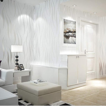 Q QIHANG Simple Fashionable Non-Woven Wallpaper 3D Embossed Three-Dimensional Flocking Foaming Wave Stripes Bedroom Living Room TV Background Wall Shop Decoration20.87 Wx393.7 L Non-Pasted (Cream)