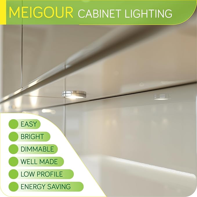 Under Cabinet Light 2.5 inch, Single LED Puck Light for Kitchen Counter Collection Display Lighting, Dimmer Switch, 120VAC Plug in, Black Cord, 2 Packs, Cool White