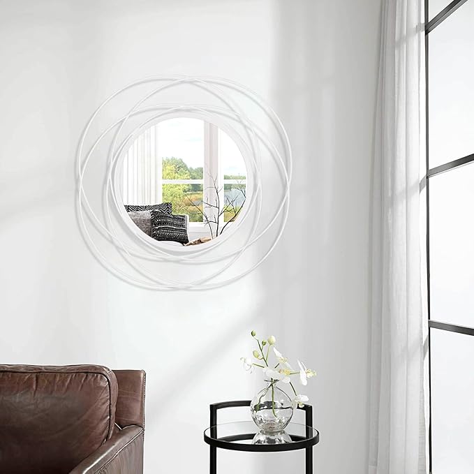 24 inch Round Mirror White, Circle Wall Mirror for Bathroom Vanity,Large Circle Mirror for Wall Decor, for Living Room Bathroom Bedroom Hallway Balcony Vanit
