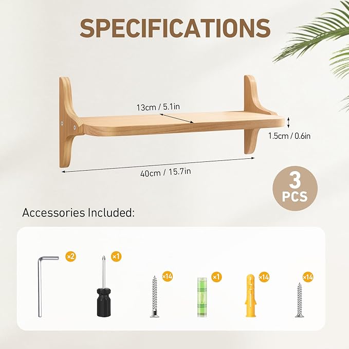 Wooden Floating Shelves for Wall, 15.7