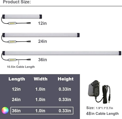 Dimmable Under Cabinet Lighting, RGB LED Light Bar, Inline Control Lamp, Multicolor Under Counter Lights for Desk, Room, Cupboard, Hallway, Shelf, Closet (36 Inch)
