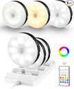 EZVALO Under Cabinet Lighting with Charging Station,1000mAh Rechargeable Puck Lights with Remote, 3 Color Temps & 12 RGB Closet Lights, Dimmable Motion Sensor Lights for Shelf, Kitchen (6 Packs)