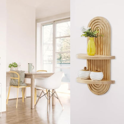 Wooden Arched Wall Shelf - Boho Decor Floating Shelves Book Display Rainbow Shelf for Home Bedroom Living Room Nursery Office 22 x 11.8 Inches Natural