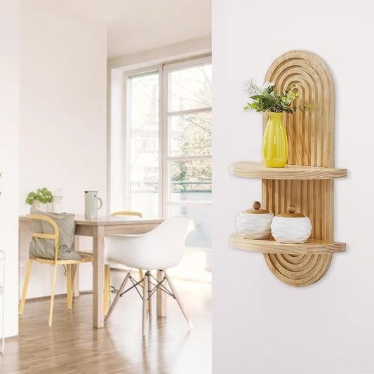 Wooden Arched Wall Shelf - Boho Decor Floating Shelves Book Display Rainbow Shelf for Home Bedroom Living Room Nursery Office 22 x 11.8 Inches Natural