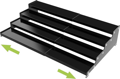 Expandable 4-Tier Step Spice Rack Organizer for Kitchen Cabinet Modern Design and Non Skid Space Saving Storage Shelf for Countertop Cabinets Pantry(1Pack/Black)