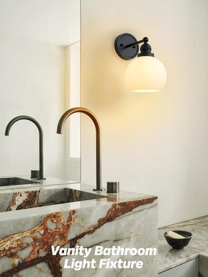 Wall Sconce Black Bathroom Light Fixtures with Milk Glass Modern Vanity Lights Vintage Sconces Wall Lighting for Living Room Bedroom Hallway Stairway E26 Hardwire