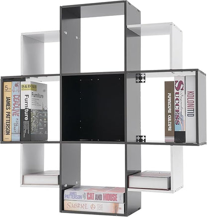 Book Shelf for Room Wall 3-Tiers 9 Compartment Wall Geometric Bookcase Floating Shelf for Living Room Decoration in Modern Design Holds up to 66.1 lbs (Black, White)
